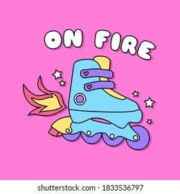 ILLUSTRATION OF A ROLLER SKATES, SLOGAN PRINT VECTOR