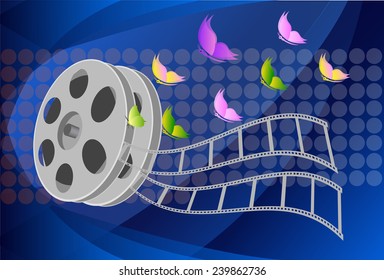 illustration of rolling film reel on abstract background