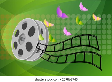 illustration of rolling film reel on abstract background