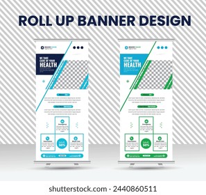 An illustration of a roll-up banner supporting healthcare