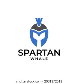 illustration of a roman soldier helmet with a whale tail on the negative space. medieval vector logo template.