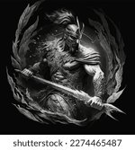 illustration of a roman warrior in Battle dress and helmet holding spear isolated on a white background with splatter effect. Vector t-shirt print. Vector illustration