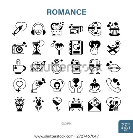 Illustration of Romance Collection design Solid Icon. Romance Solid Icon Pack. Set of Romance Solid Icon