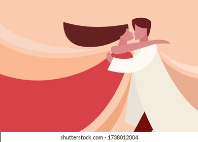 Illustration of a romancing couple holding together