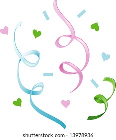 Illustration of romantic confetti and streamers