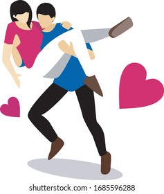 Illustration A romantic couple holds a woman full of love