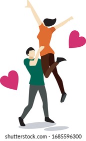Illustration A romantic couple holds a woman full of love