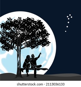 Illustration Romantic Couple Under Tree Front Stock Vector (royalty 