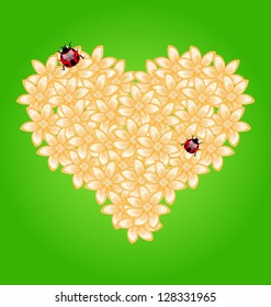 Illustration romantic heart flowers and ladybug - vector