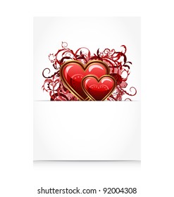 Illustration romantic letter with grunge floral hearts - vector