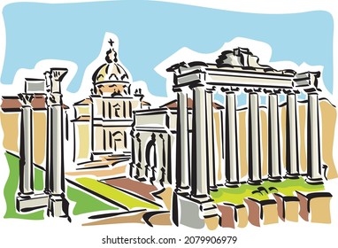 Illustration Of The Rome (ancient Roman Forum)