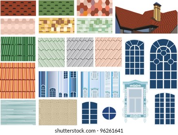 illustration with roof textures and windows collection