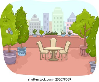 Illustration of a Rooftop Patio Surrounded by Indoor Plants