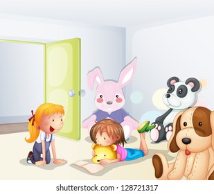 Illustration room and kids   animals