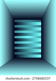 Illustration of a room with light streaming in from a window on the back wall, creating an abstract play of shadows and light - a vector image with turquoise tones, suitable for backgrounds and scenes