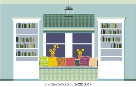 Illustration of the room with window and closet