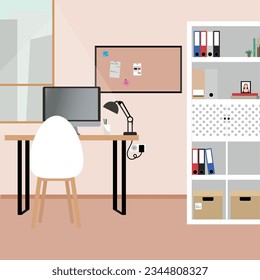 illustration of a room with a workplace