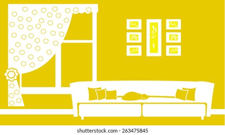 Illustration of a room with yellow wall