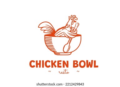 illustration of rooster chicken with spoon and bowl logo for food, restaurant and other. logo design, vector.
