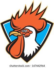 Illustration of a rooster cockerel head facing side set inside an oval done in retro style