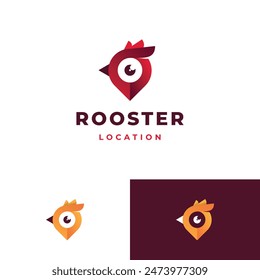 illustration of rooster design logos and location pins, with a touch of modern style and logo design