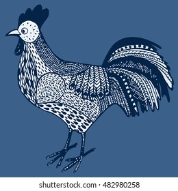 Illustration with rooster. Doodle style.