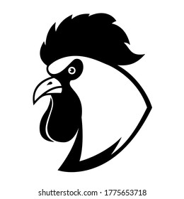 Illustration of rooster head in engraving style. Design element for logo, label, sign, poster, t shirt. Vector illustration