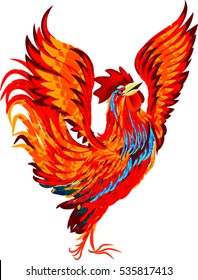 Illustration Rooster Isolated on White Background, Colorful Cartoon Cock, Hand Drawn