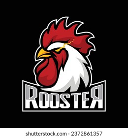logotipo de gallo ilustrativo de color rojo y blanco, bueno para marca de juego o logotipo de marca de comida.
