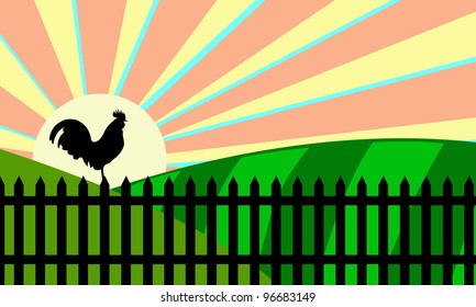 4,714 Rooster Sunrise Illustration Images, Stock Photos & Vectors 