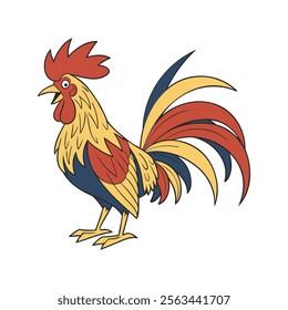 Illustration of a rooster on a white background. Cute domestic bird.