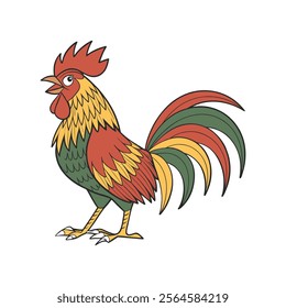 Illustration of a rooster on a white background. Cute farm poultry.