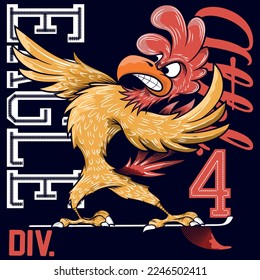 Illustration Rooster Surfer with Surfboard and text San Diego California and Sun gradient fashion style