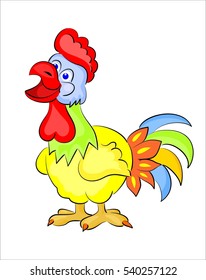 Illustration of a rooster, vector funny rooster, cock crows