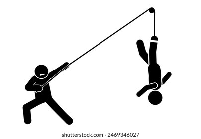 illustration of a rope trap, someone is caught in a rope trap