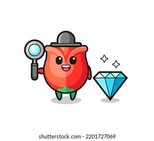 Illustration of rose character with a diamond , cute design