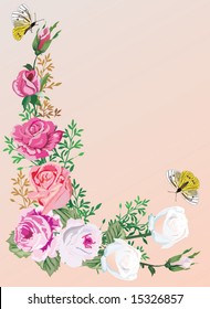 illustration with rose corner with butterfly