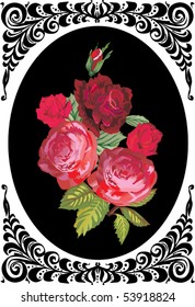 illustration with rose decoration in black frame