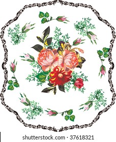 illustration with rose decoration in dark frame