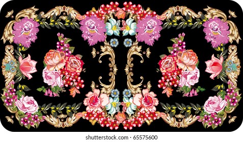 illustration with rose decoration in flower frame