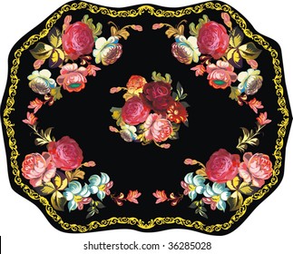 illustration with rose decoration in gold frame