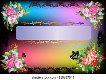 illustration with rose decorations on dark background