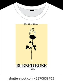 Ilustración de la rosa y el fuego en el marco con un diseño de impresión de slogan