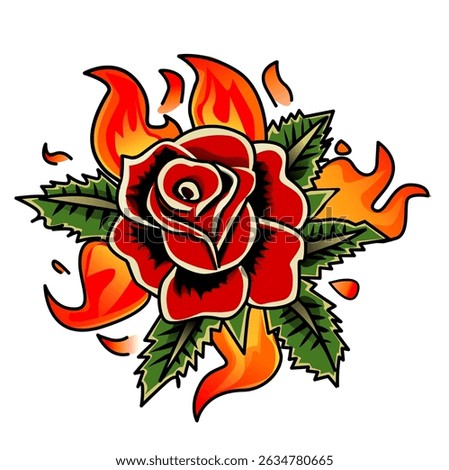illustration of a rose in flames