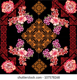 illustration with rose floral square decoration