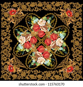 illustration with rose floral square decoration