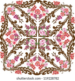 illustration with rose floral square decoration