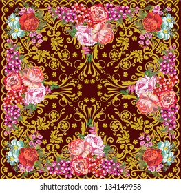 illustration with rose floral square decoration
