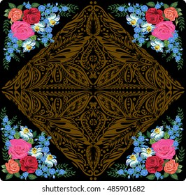 illustration with rose floral square decoration