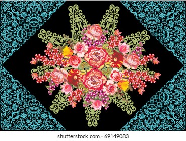 illustration with rose flower decoration on black background